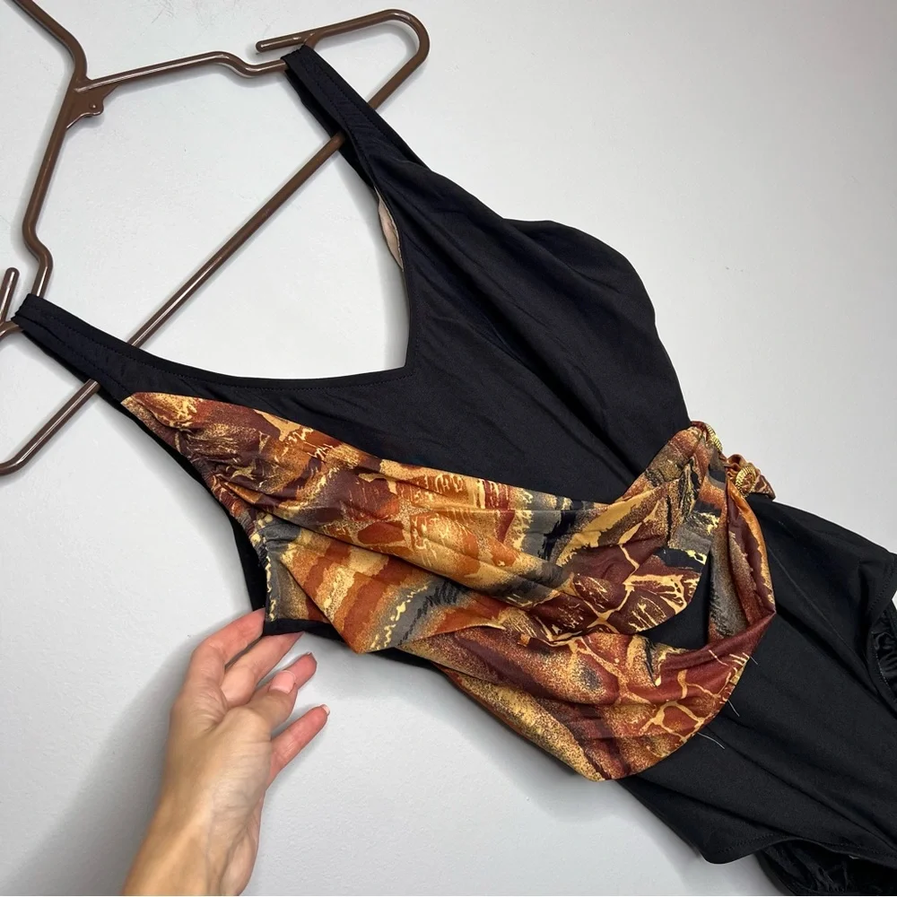 Robby Len Swim‎ Fashions Black Brown Swimsuit Size 18W